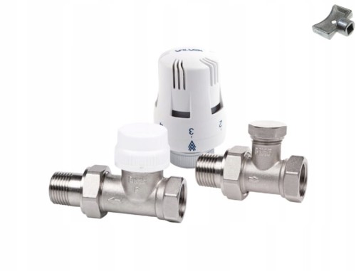 VALVEX zestaw 1/2" prosty: zawór odcinający, termostatyczny, głowica +klucz