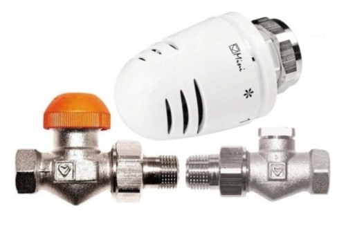 HERZ zestaw: zawory proste 1/2" termostatyczny z kryzą +odcinający +GŁOWICA