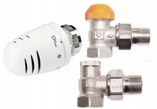 HERZ zestaw: zawory kątowe 1/2" termostatyczny z kryzą +odcinający +GŁOWICA