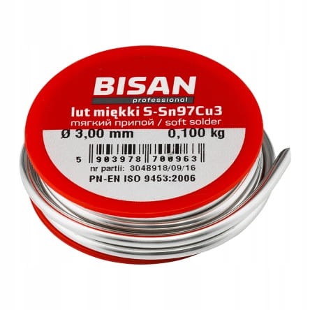 Lut miękki 3,0 mm 100g cyna do lutowania BISAN