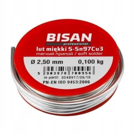 Lut miękki 2,5 mm 100g cyna do lutowania BISAN